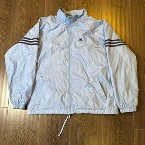Adidas Vintage Windbreaker Jacket Men’s Large Light Blue Full Zip Lined Striped